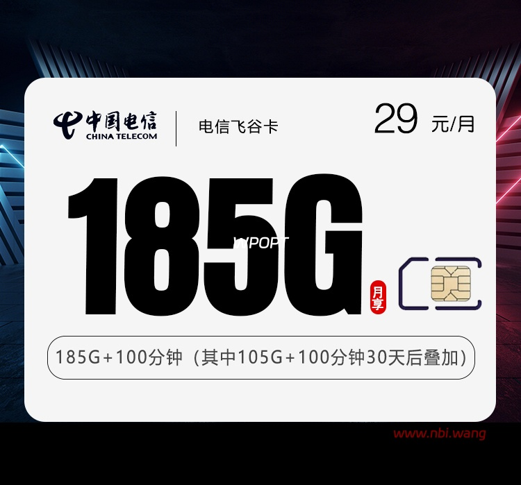 电信飞谷卡【29元185G+100分钟】-NiuBi-Wang -牛逼网